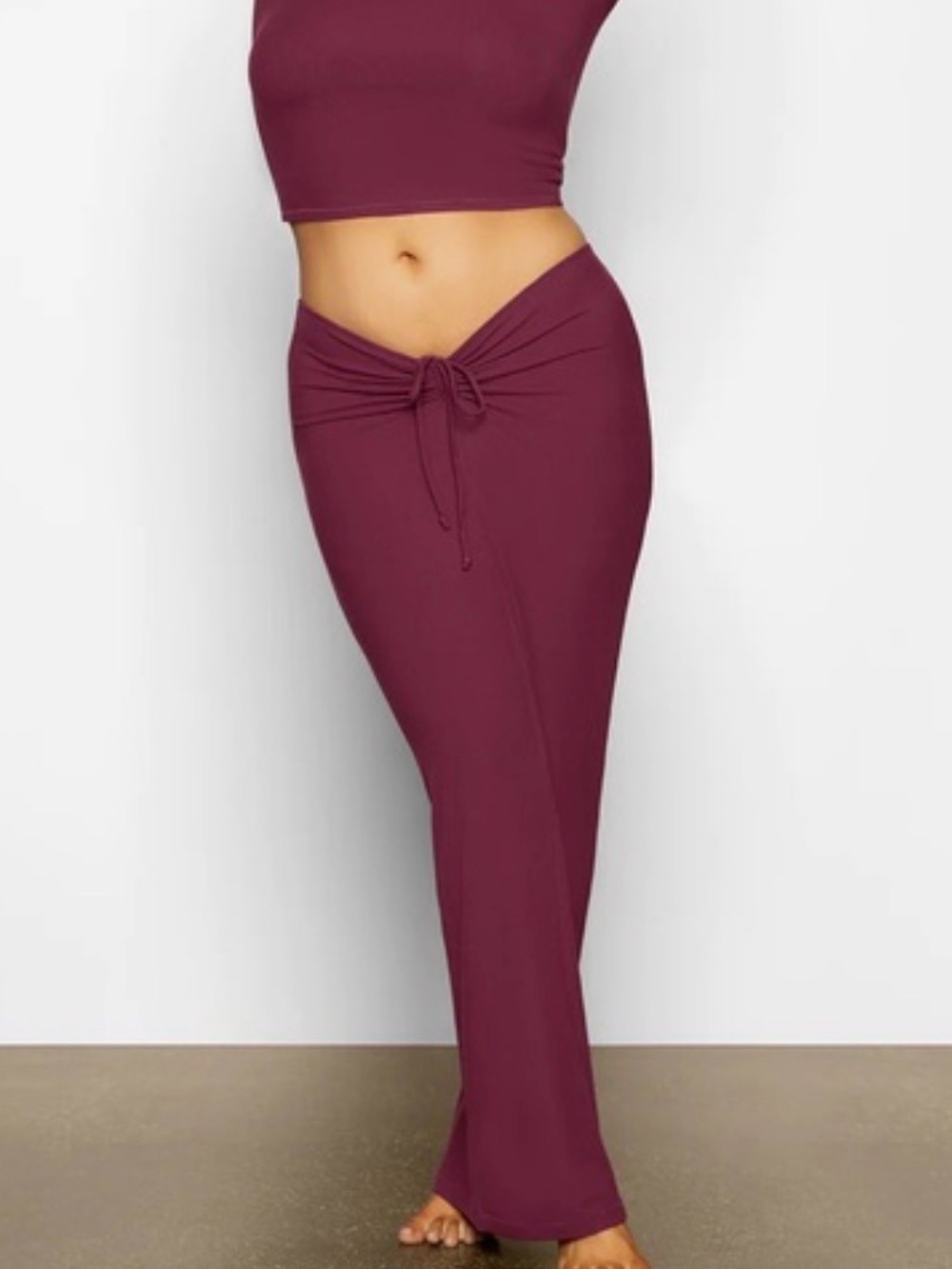 SKIMS Burgundy Drawstring Maxi Skirt